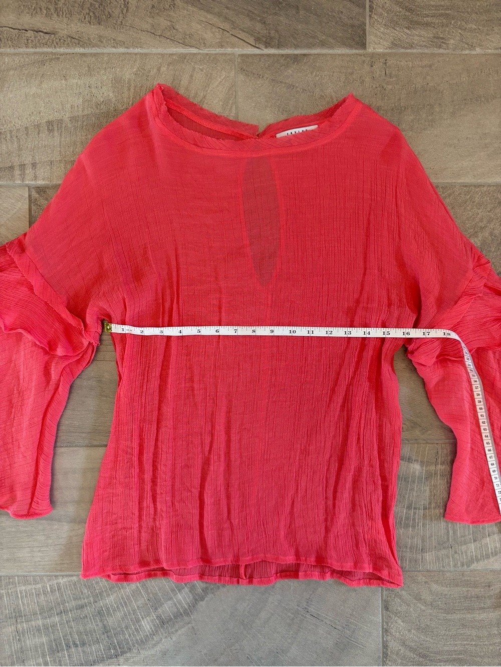 Pink Bell Sleeve Blouse - Size Medium - Boho Flowy Top Keyhole Back EUC - Picture 7 of 8